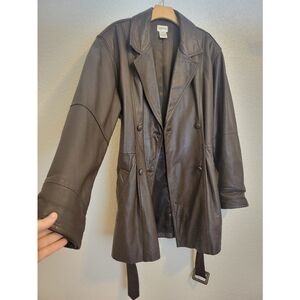VNT Brown Leather Women's Coat size M with waist tie deep brown color